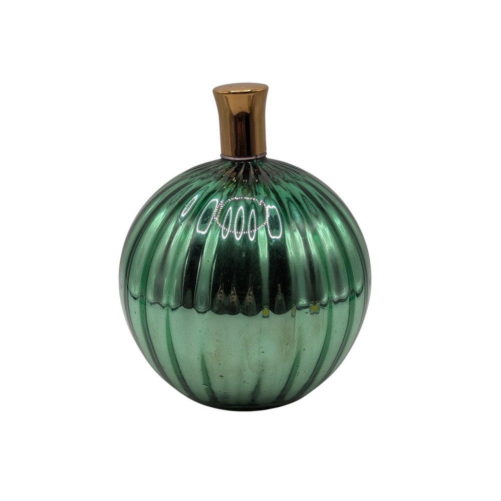 Vintage French Green Mercury Glass Ribbed Perfume Bottle Gold Cap Made in France